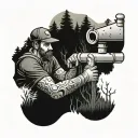 A plumber fixing a broken pipe in a mystical forest setting tattoo design idea
