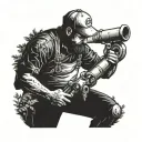 A plumber fixing a broken pipe in a mystical forest setting tattoo design idea