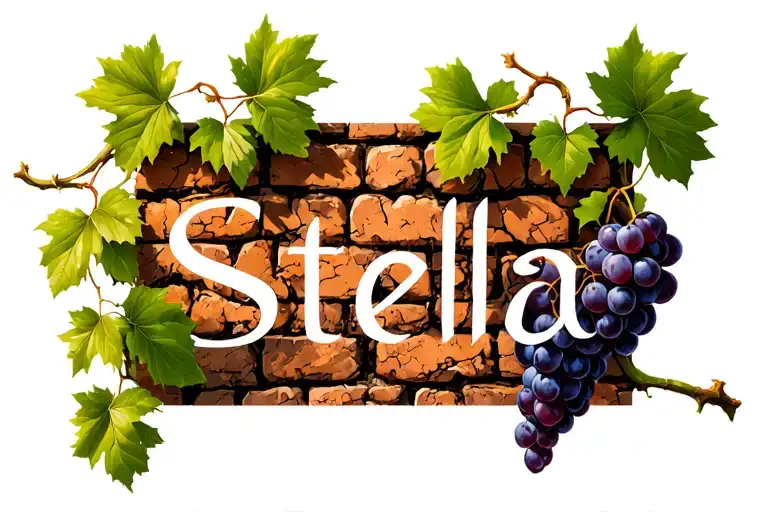 "Stella" cracked stone brick wall with grape vine wrapping tattoo design idea