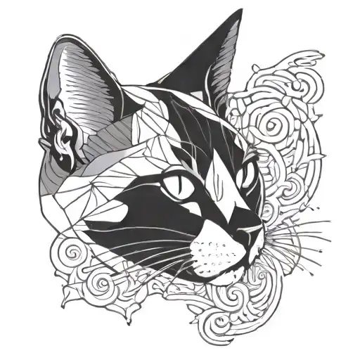 cat head outline tattoo design idea