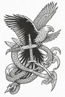 Snake wrapped around a sword  while an eagle is fighting it  tattoo design idea