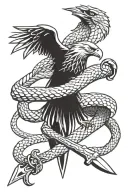 Snake wrapped around a sword  while an eagle is fighting it  tattoo design idea