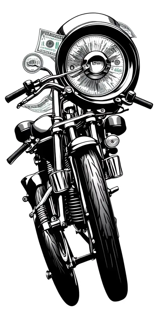 Harley Davidson logo, Harley Davidson motorbike, building tools, money tattoo design idea