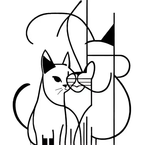 A tattoo using cubism Kandinsky and Bauhaus style. The tattoo should have two cats. One cat is an artist and the other l tattoo design idea