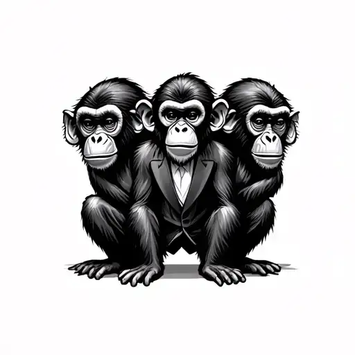 three wise monkey wearing suit tattoo design idea