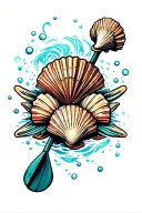 Paddleboard with shells tattoo design idea