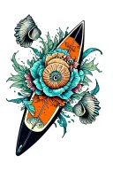 Paddleboard with shells tattoo design idea