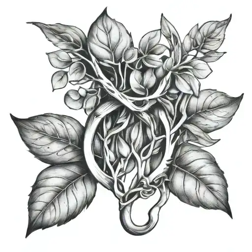 wishbone wrapped in eucalyptus leaves intertwined tattoo design idea