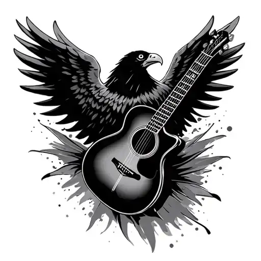 acoustic guitar eagle wings tattoo design idea
