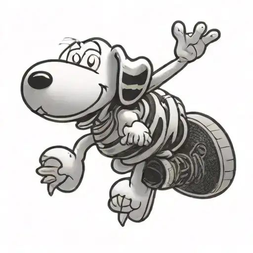 snoopy running freely in running shoes tattoo design idea