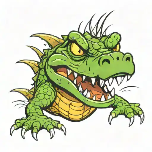 angry crocodile, punch, big tattoo design idea