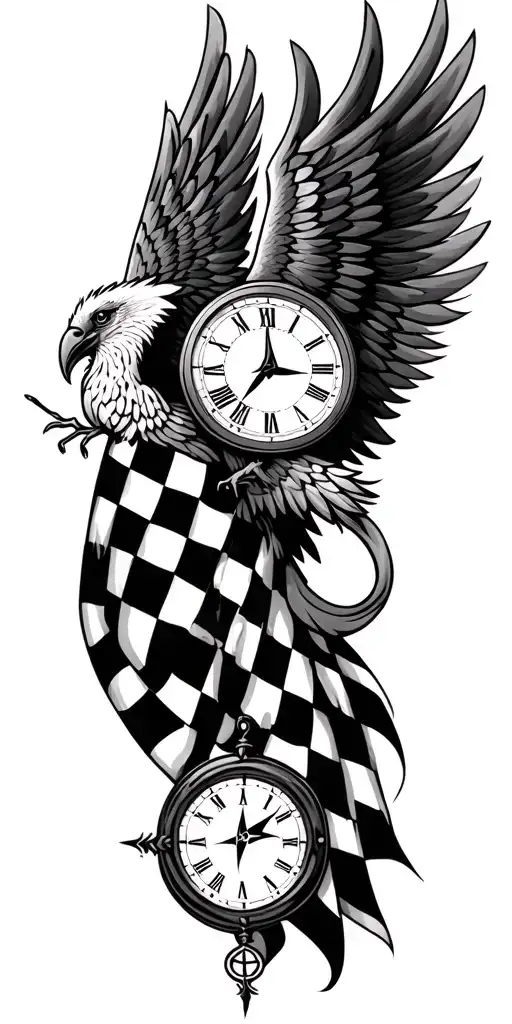 checkered flag, cancer survivor, phoenix, clock, compass, kids tattoo design idea