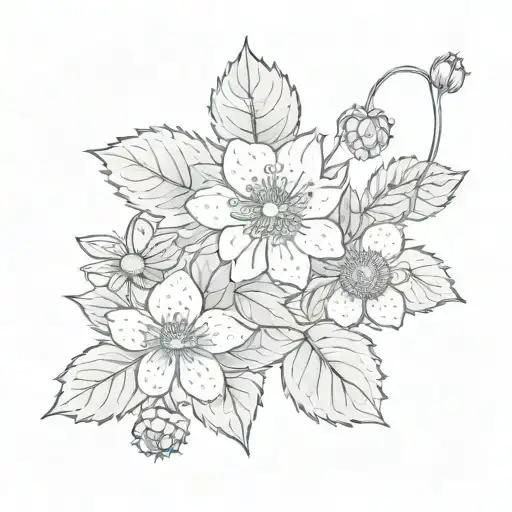 wild strawberry flowers and leaves intertwined tattoo design idea