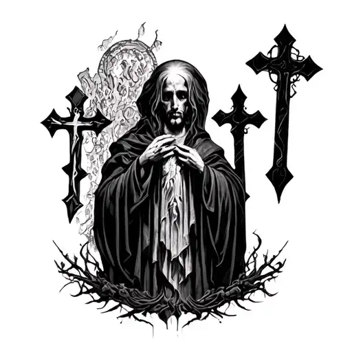 purgatory drawing tattoo with crosses tattoo design idea