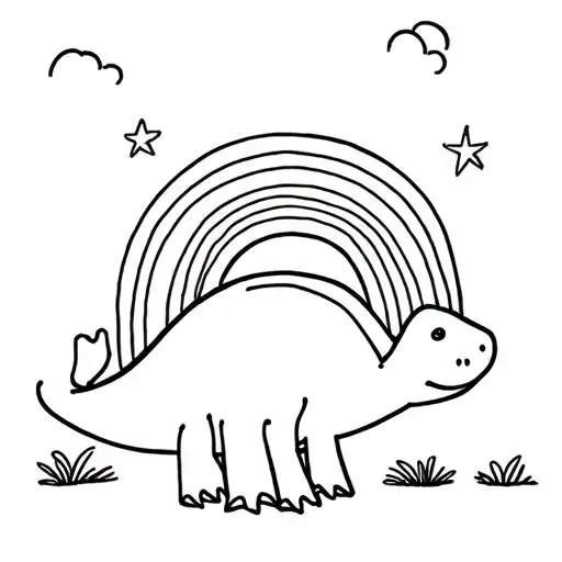simple and Cute stick figures drawing of a dinosaur and rainbow tattoo design idea