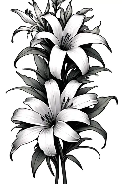 2 lilies and 2 cosmos flowers in a line with Psalms 46:5 at the beginning of the line and Luke 12:27-28 at the end  tattoo design idea