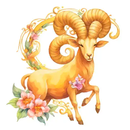 aries zodiac intertwined with honeysuckle flowers  tattoo design idea