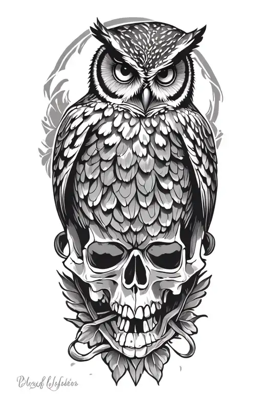 owl on skull  tattoo design idea