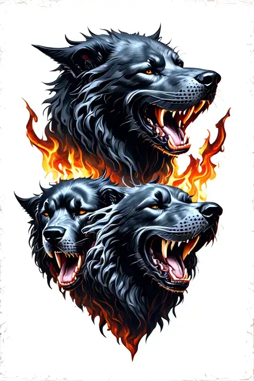 Cerberus 3 heads guarding gates to hell tattoo design idea