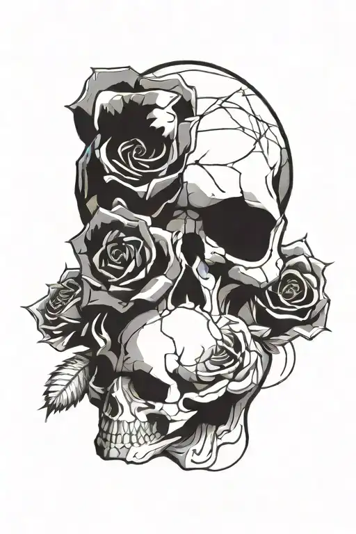 skull end roses  tattoo design idea