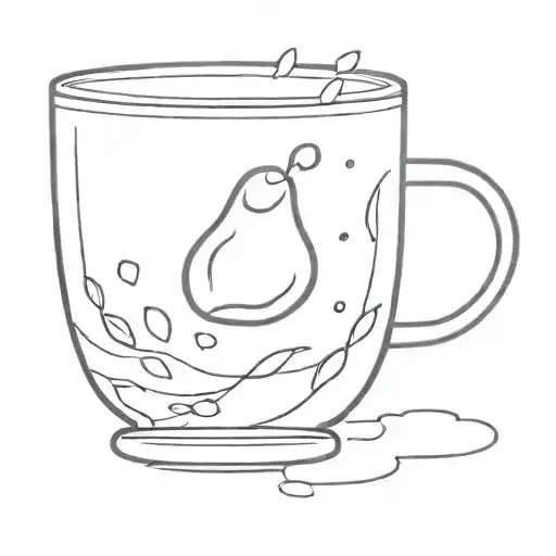 A minimalist tattoo of a raindrop falling into a cup of tea, reflecting the client's love for rain and tea tattoo design idea