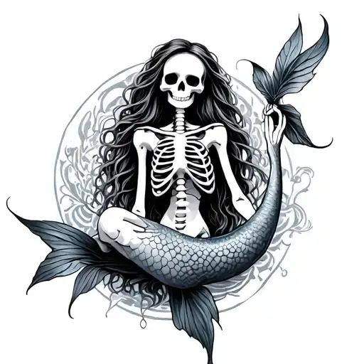 Skeleton Mermaid tattoo design idea