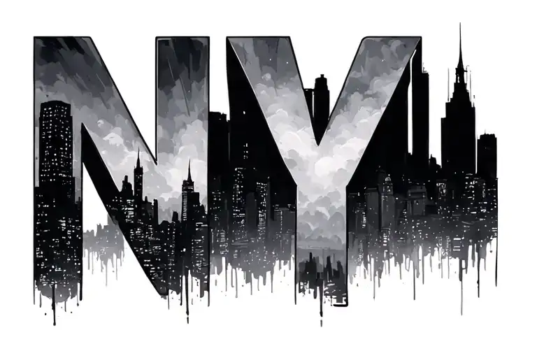 the letters "NY" over a dark new york city sky line tattoo design idea