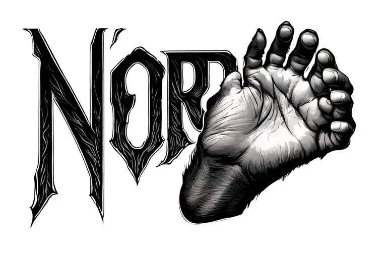 "Nord" the outline of the footprint of a dog's paw and a human hand are connected tattoo design idea