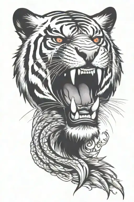 growling tiger face front facing tattoo design idea