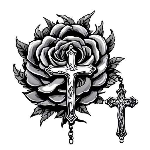 Rosary with cross wrapped tattoo design idea