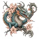 dragon and cherry blossom tree tattoo design idea
