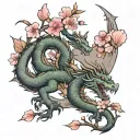 dragon and cherry blossom tree tattoo design idea