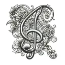 treble clef with intials J Y letters forming tattoo design idea