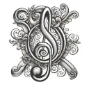treble clef with intials J Y letters forming tattoo design idea