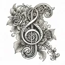 treble clef with intials J Y letters forming tattoo design idea