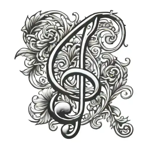 treble clef with intials J Y letters forming tattoo design idea