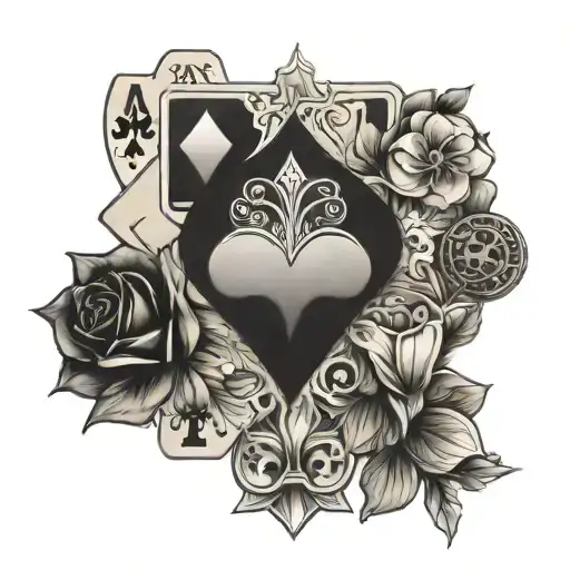4 card of aces (heart,flower,spades,diamond) all behind with the heart closely up than the others  tattoo design idea
