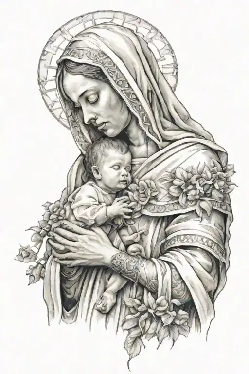struggle and success with Mary mother of god holding tattoo design idea