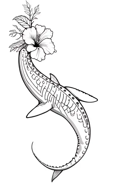 whale shark with hibiscus and Hawaiian flowers  tattoo design idea