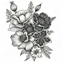 california poppy and dogwood flowers bouquet fine line tattoo design idea