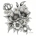 california poppy and dogwood flowers bouquet fine line tattoo design idea