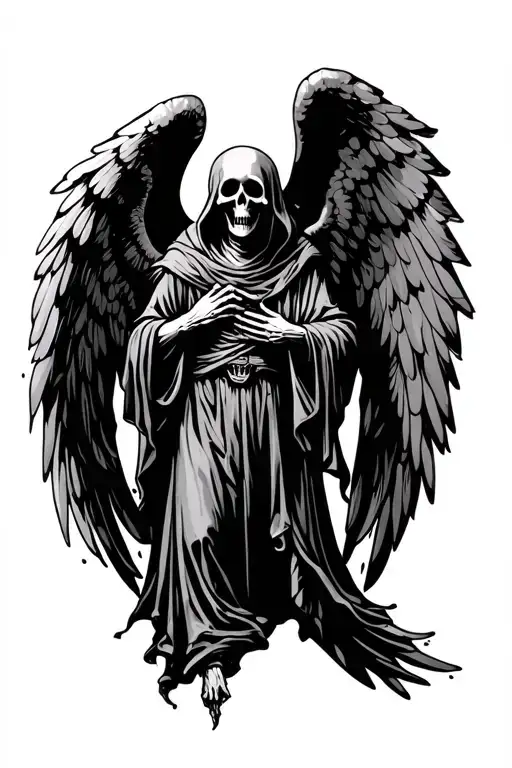 grim reaper with angel wings spread tattoo design idea