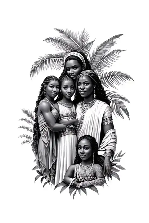 masculine, Jamaican family heritage, six,  gods, nature, love, tattoo design idea
