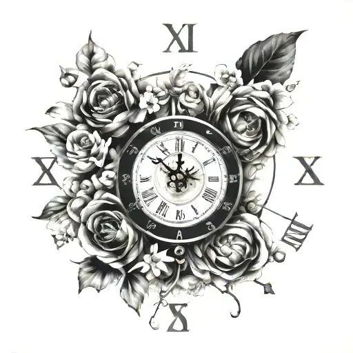 simple Roman numeral clock face tattoo design idea