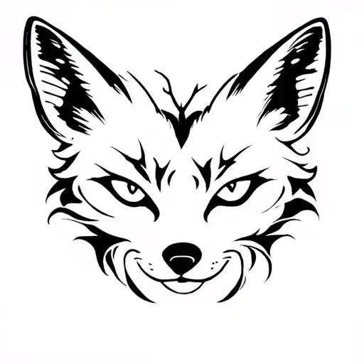 Kitsune mask and butterfly  tattoo design idea