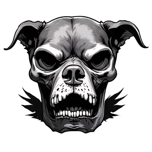 sad and angry dog skull tattoo design idea