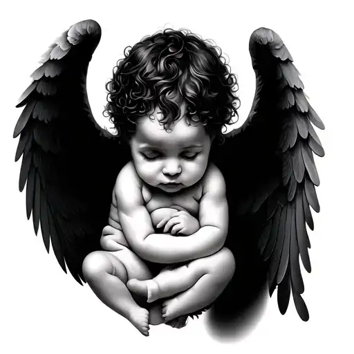 Black Baby Angel wings tattoo design idea