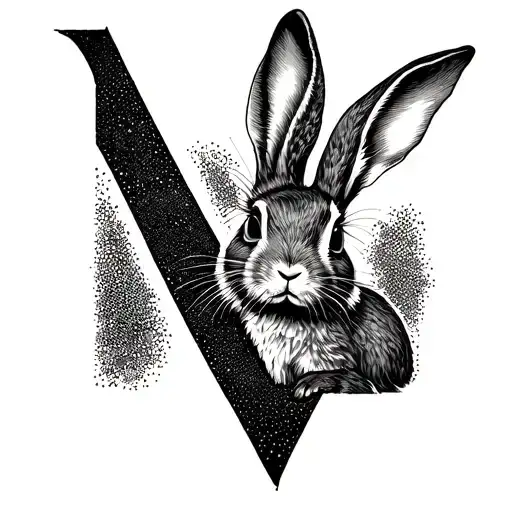 Terrible rabbit in the form of the letter V tattoo design idea