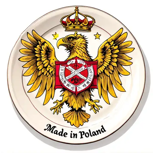tattoo on the plate. Polish emblem - eagle with crown. underneath the inscription Made in Poland tattoo design idea