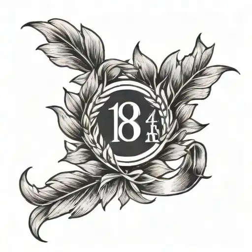 laurel wreath opened upwards, inside the numbers 1984 in old German script, with shading on the hand tattoo design idea